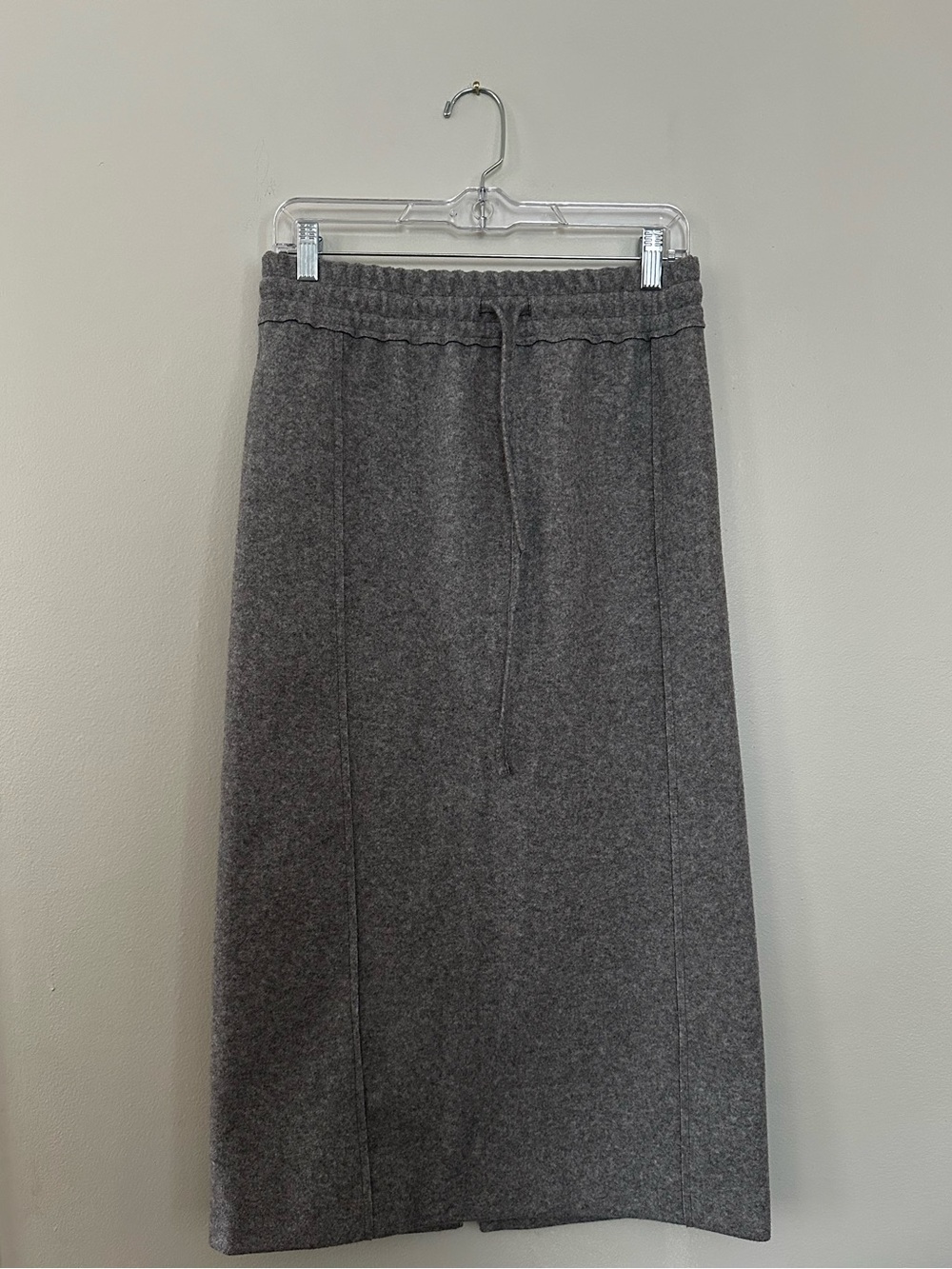 Zara Gray Knit Midi Skirt Drawstring Waist Back Slit XS